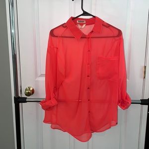 Coral long sleeve button up